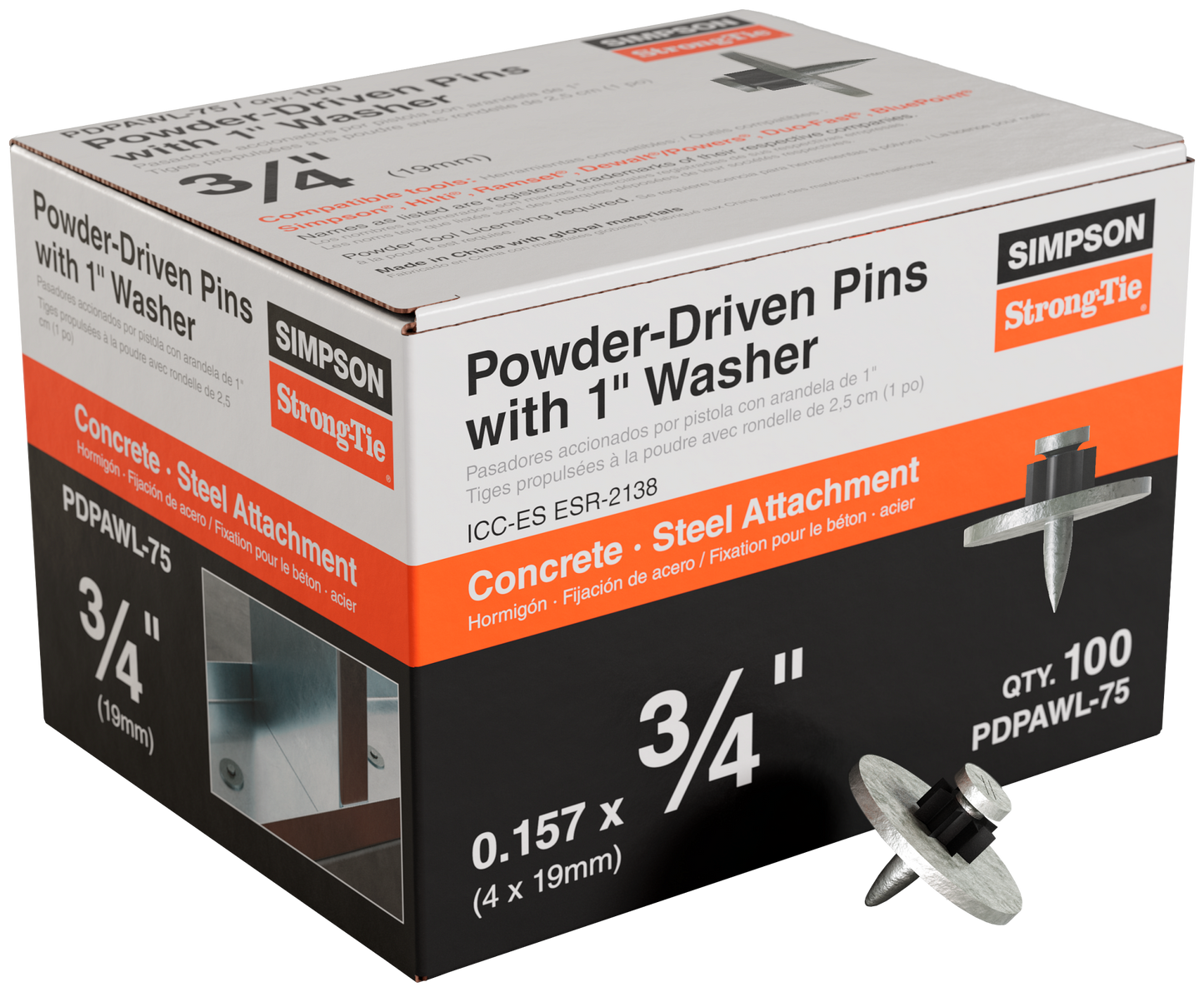 Simpson Strong-Tie PDPAWL-75 PDPAWL .157-in. x 3/4-in. Powder-Actuated Pin w/ 1-in. Washer (100-Qty)