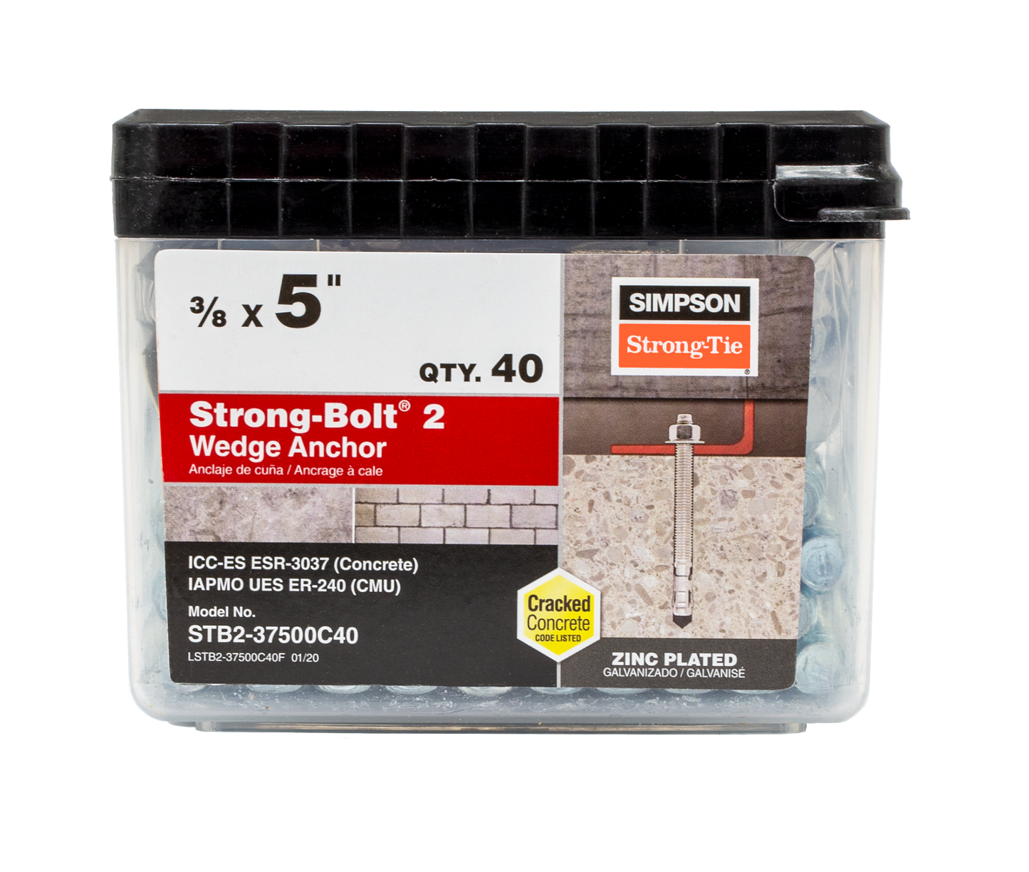 Simpson Strong-Tie STB2-37500C40 Strong-Bolt® 2 — 3/8 in. x 5 in. Wedge Anchor (40-Qty) (Pack of 4)