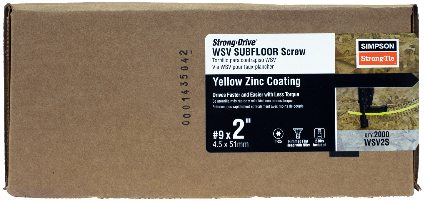 Simpson Strong-Tie WSV2S Strong-Drive® WSV SUBFLOOR Screw (Collated) — #9 x 2 in. T25, Yellow Zinc (2000-Qty)