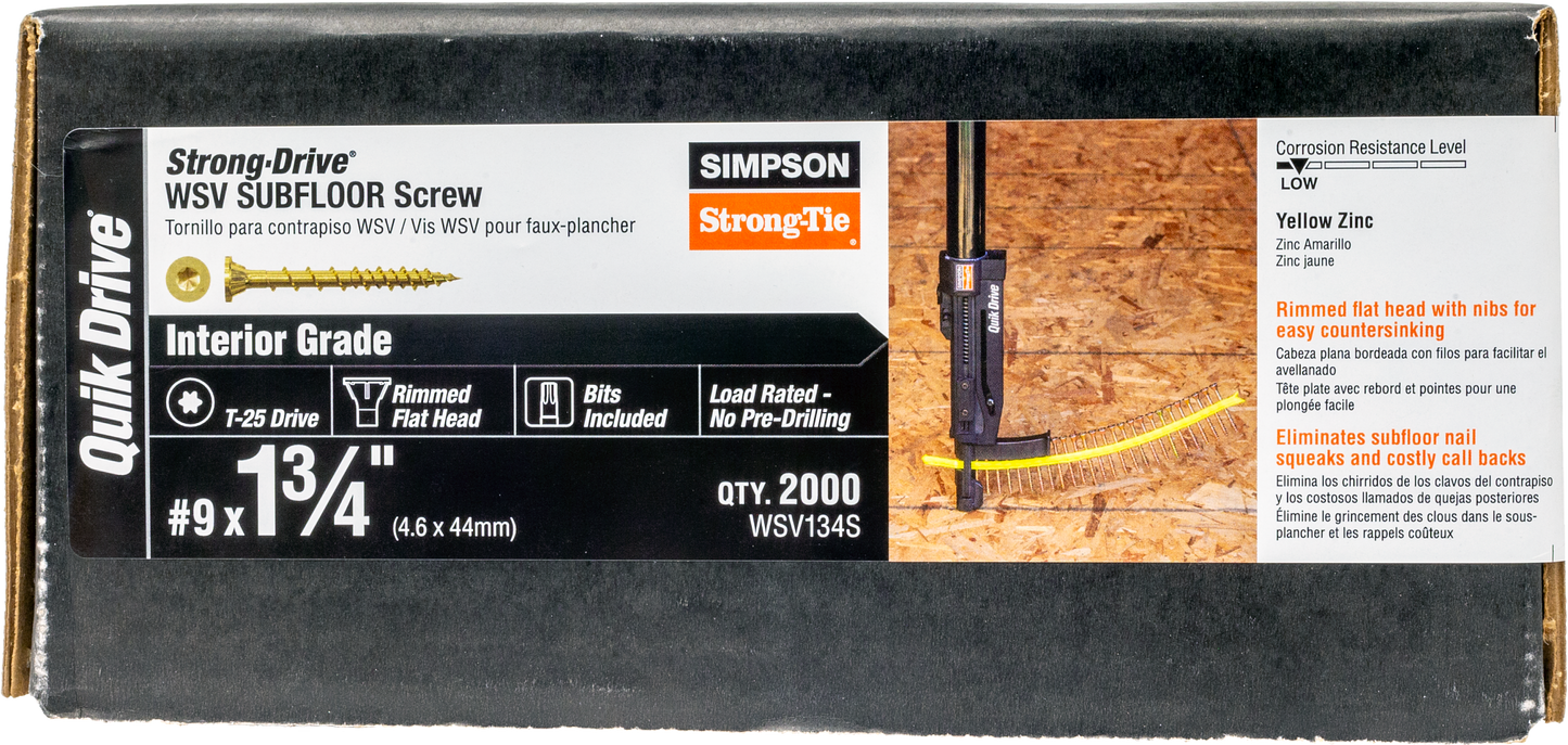 Simpson Strong-Tie WSV134S Strong-Drive® WSV SUBFLOOR Screw (Collated) — #9 x 1-3/4 in. T25, Yellow Zinc (2000-Qty)
