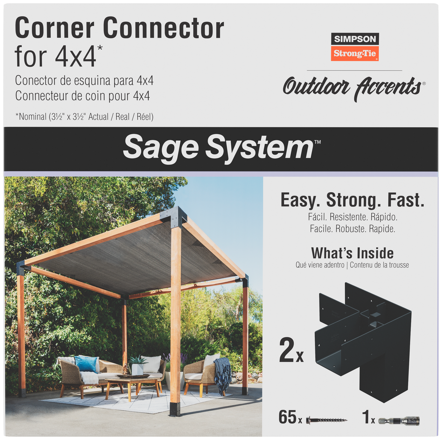 Simpson Strong-Tie SAGE-C44-KT2 Outdoor Accents® Sage System™ Black Powder-Coated Corner Connector for 4x4 with Screws (2-Qty)