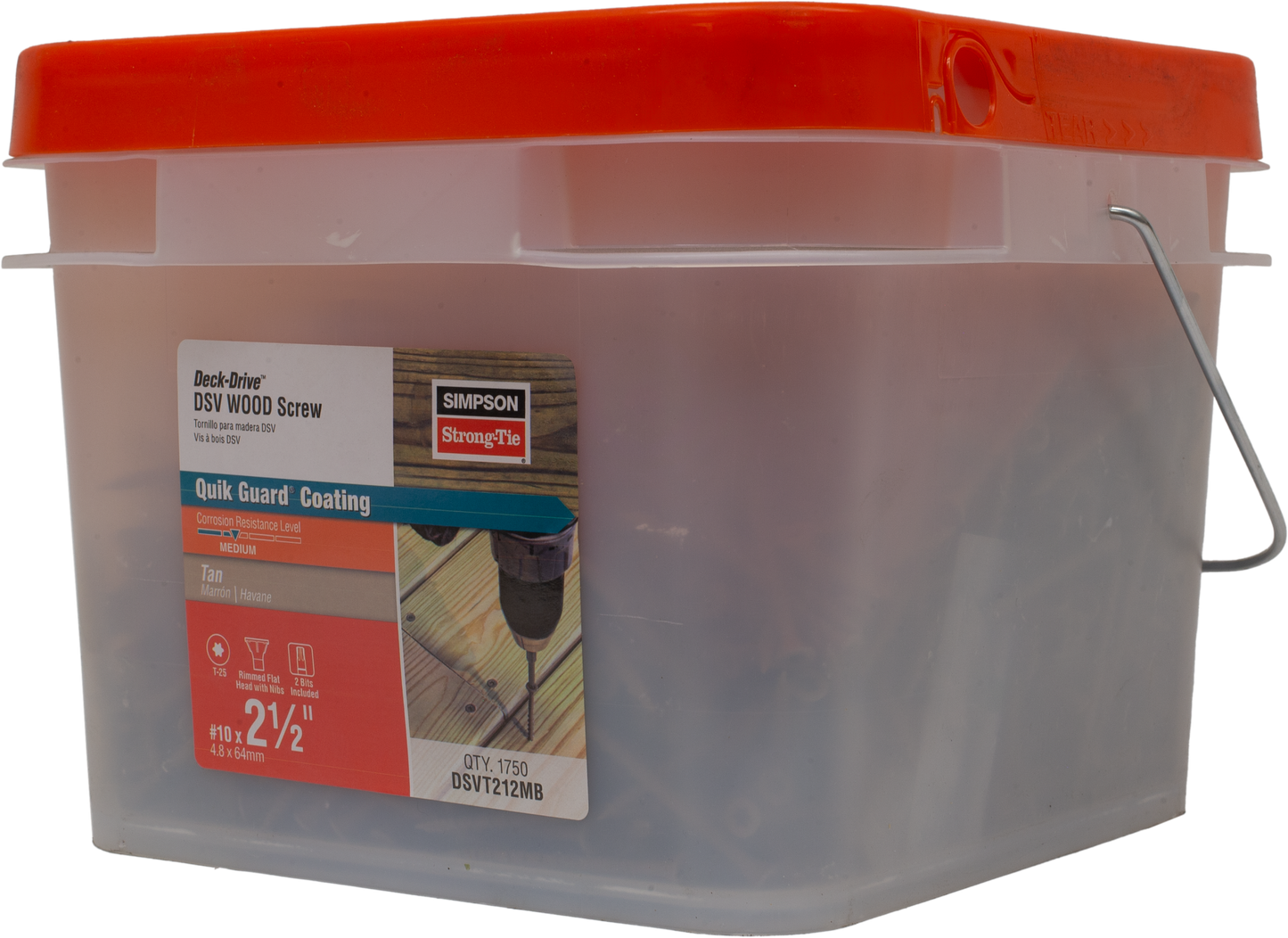 Simpson Strong-Tie DSVT212MB Deck-Drive™ DSV WOOD Screw — #10 x 2-1/2 in. T-25, Flat Head, Quik Guard®, Tan (1750-Qty)