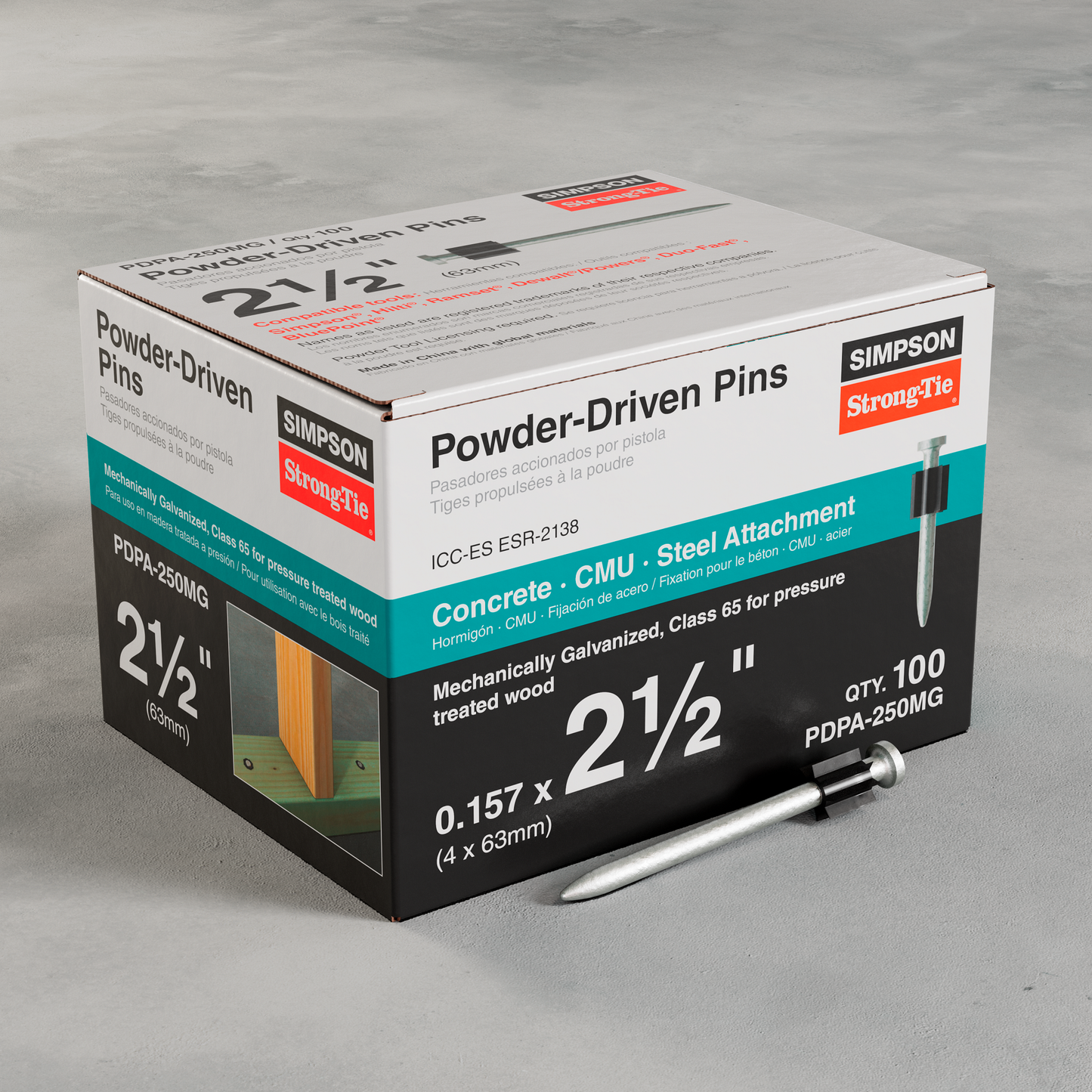 Simpson Strong-Tie PDPA-250MG PDPA .157 in. x 2-1/2 in. Mechanically Galvanized Powder-Actuated Pin (100-Qty) (Pack of 1050)
