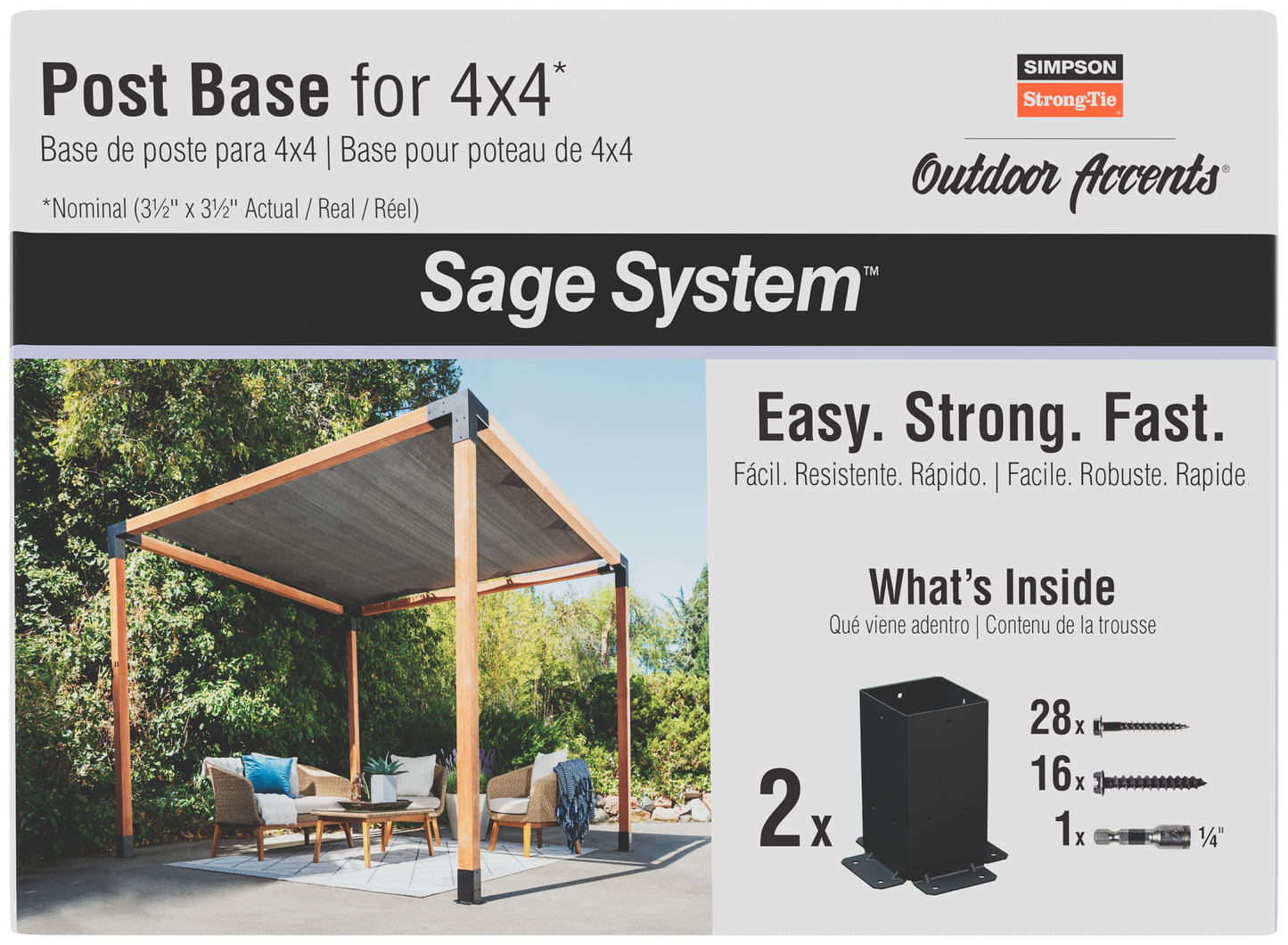 Simpson Strong-Tie SAGE-B44-KT2 Outdoor Accents® Sage System™ Black Powder-Coated Post Base for 4x4 with Screws (2-Qty)