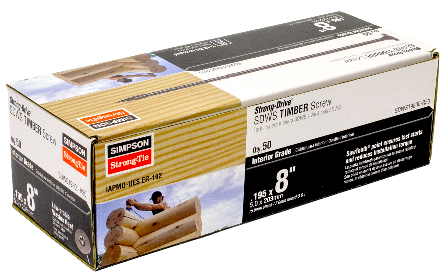 Simpson Strong-Tie SDWS19800-R50 Strong-Drive® SDWS™ TIMBER Screw (Interior) — 0.195 in. x 8 in. E-coat® (50-Qty) (Pack of 6)
