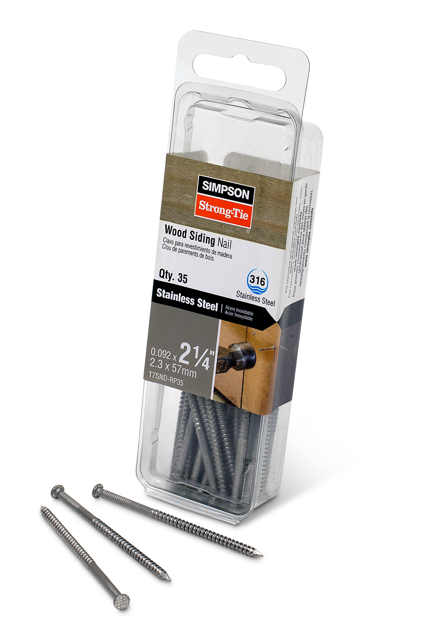 Simpson Strong-Tie T7SND-RP35 Wood Siding Nail — 2-1/4-in. x .092-in. Type 316 Stainless Steel (35-Qty) (Pack of 3240)