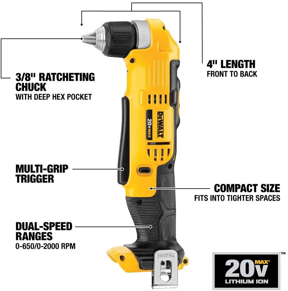 Taladro de ángulo recto inalámbrico DEWALT DCD740B 20 V MÁX.* (solo herramienta)