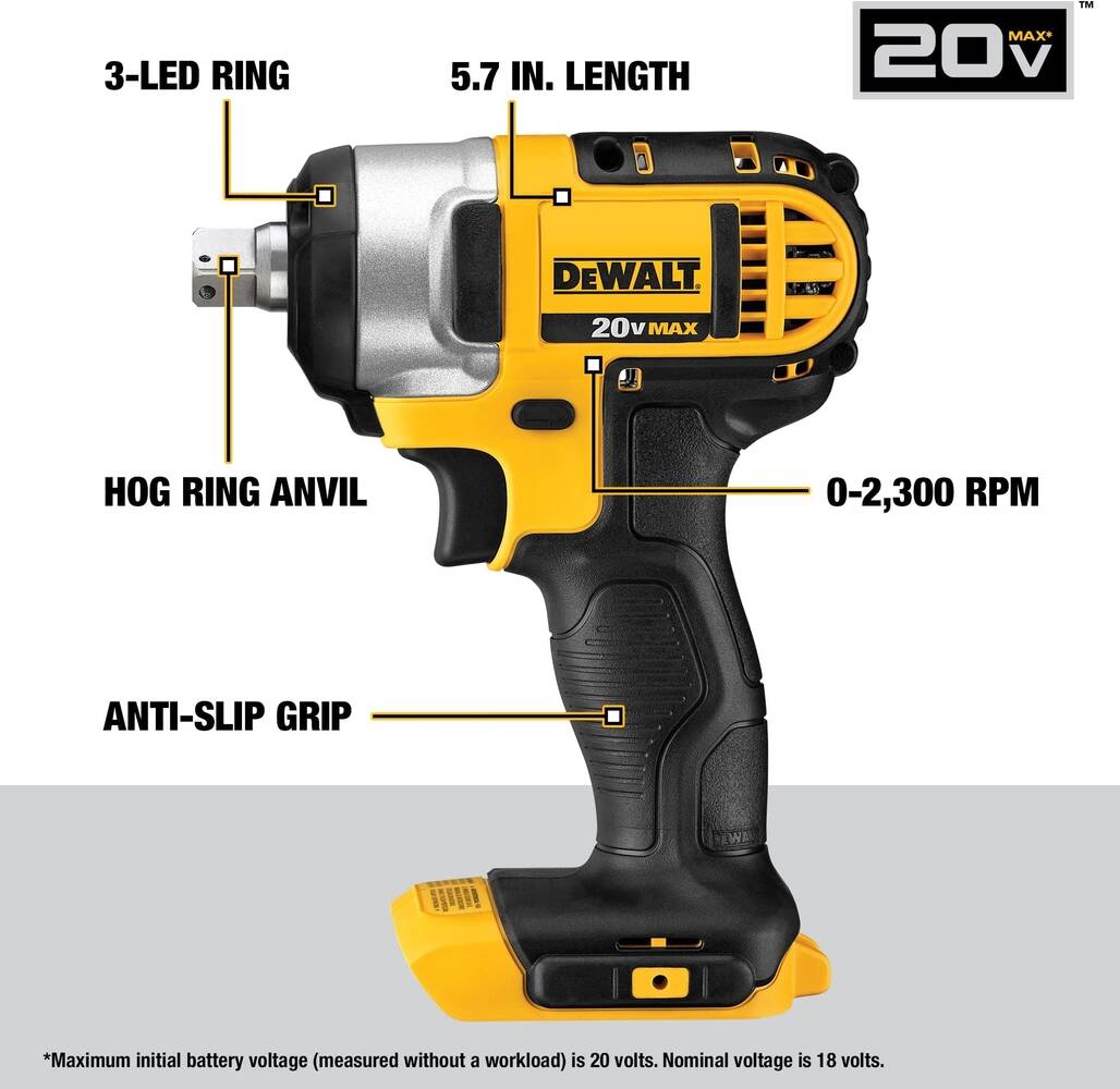 DeWalt 20V MAX* Cordless Impact Wrench with Detent Pin, 1/2-Inch, Tool Only (DCF880B)