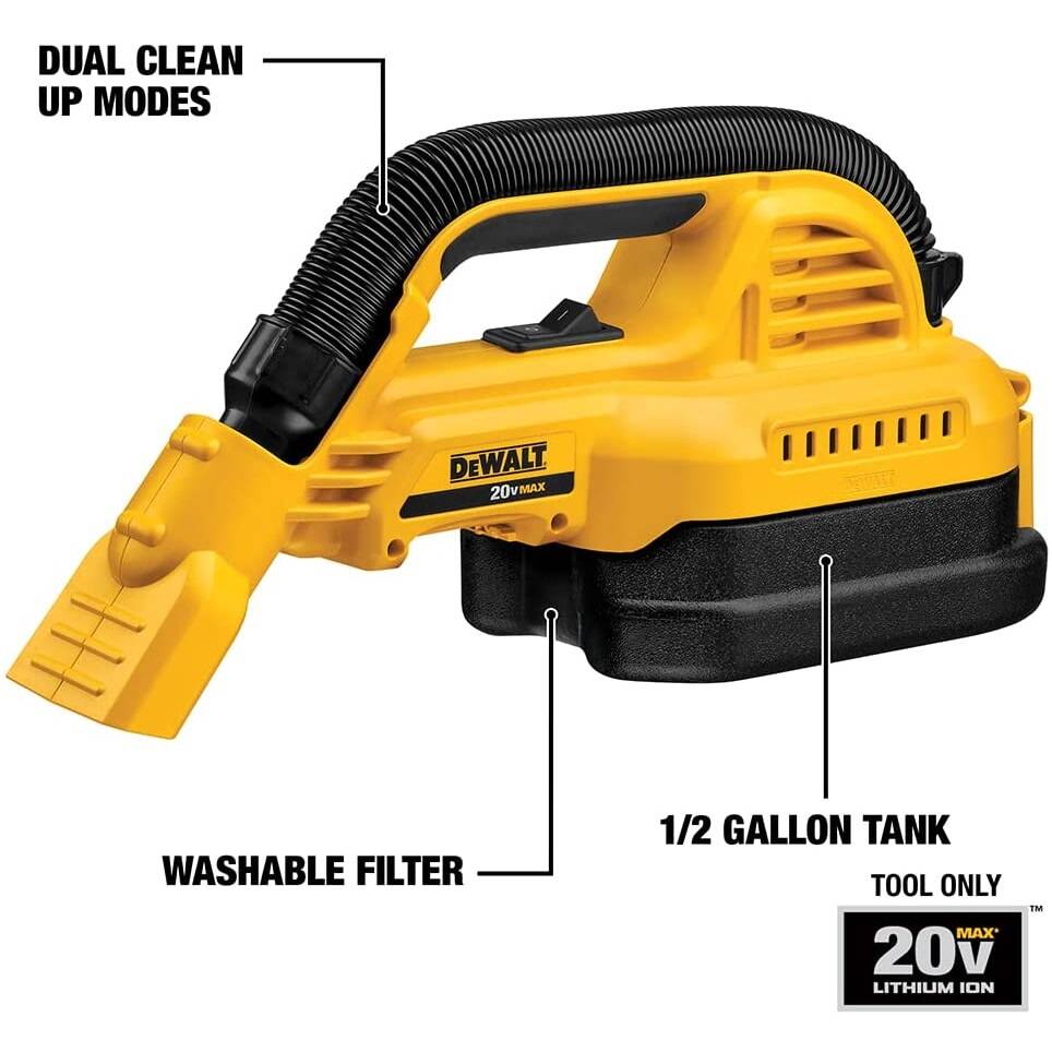 Aspiradora inalámbrica DEWALT DCV517B 20V MAX*, para seco y húmedo, portátil, 0.5 galones (solo herramienta)