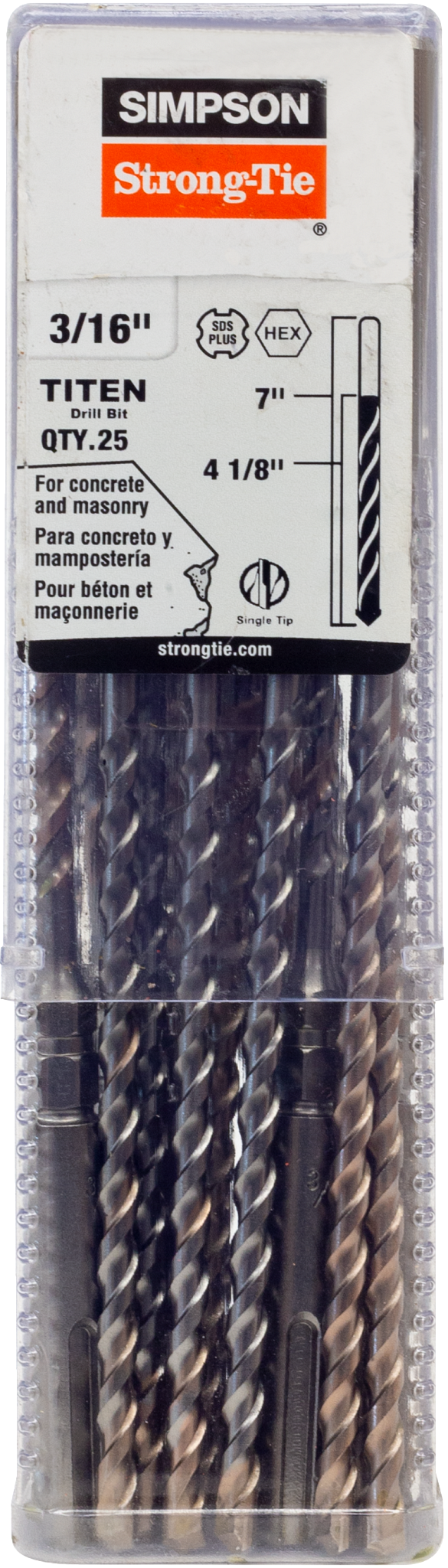 Simpson Strong-Tie MDPL01807H-R25 3/16 in. x 7 in. SDS-plus® Titen® Screw Drill Bit/Driver (25-Qty)