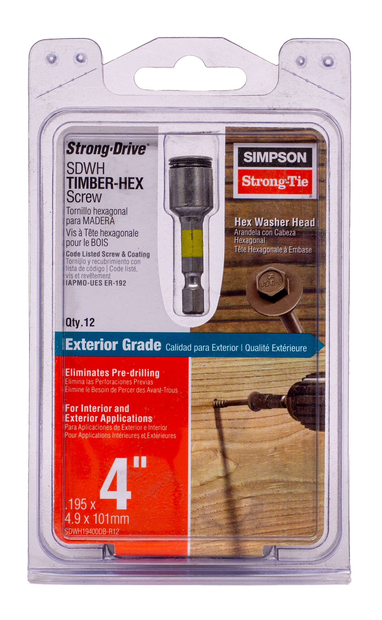 Simpson Strong-Tie SDWH19400DB-R12 Strong-Drive® SDWH™ TIMBER-HEX Screw — 0.195 in. x 4 in. 5/16 Hex, DB Coating, Tan (12-Qty) (Pack of 5)