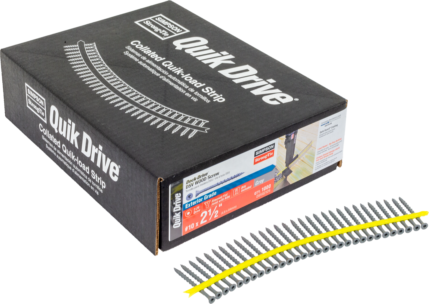 Simpson Strong-Tie DSVG212S Deck-Drive™ DSV WOOD Screw (Collated) — #10 x 2-1/2 in. T25 6-Lobe, Gray (1000-Qty) (Pack of 100)