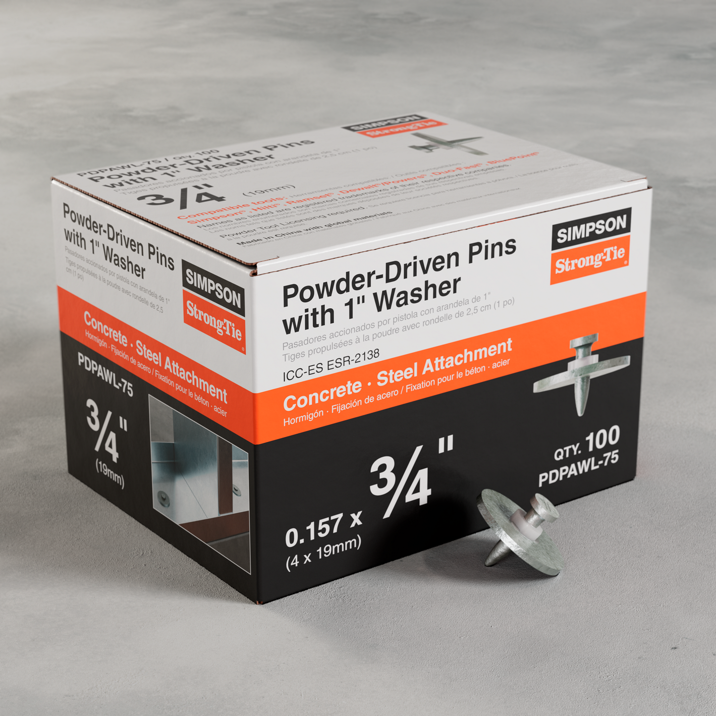 Simpson Strong-Tie PDPAWL-75 PDPAWL .157-in. x 3/4-in. Powder-Actuated Pin w/ 1-in. Washer (100-Qty) (Pack of 10)