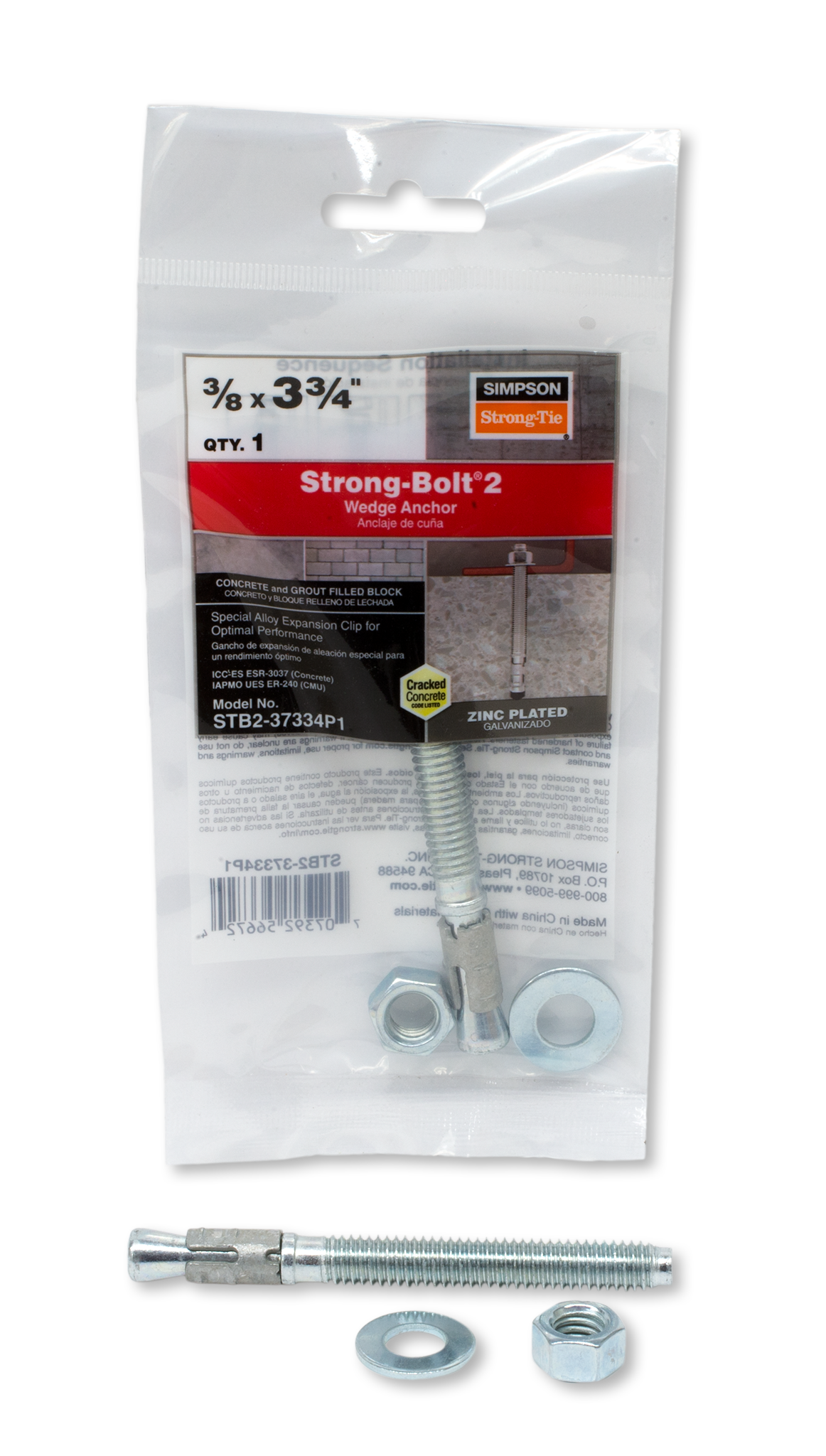 Simpson Strong-Tie STB2-37334P1 Strong-Bolt® 2 — 3/8 in. x 3-3/4 in. Wedge Anchor (Pack of 15)
