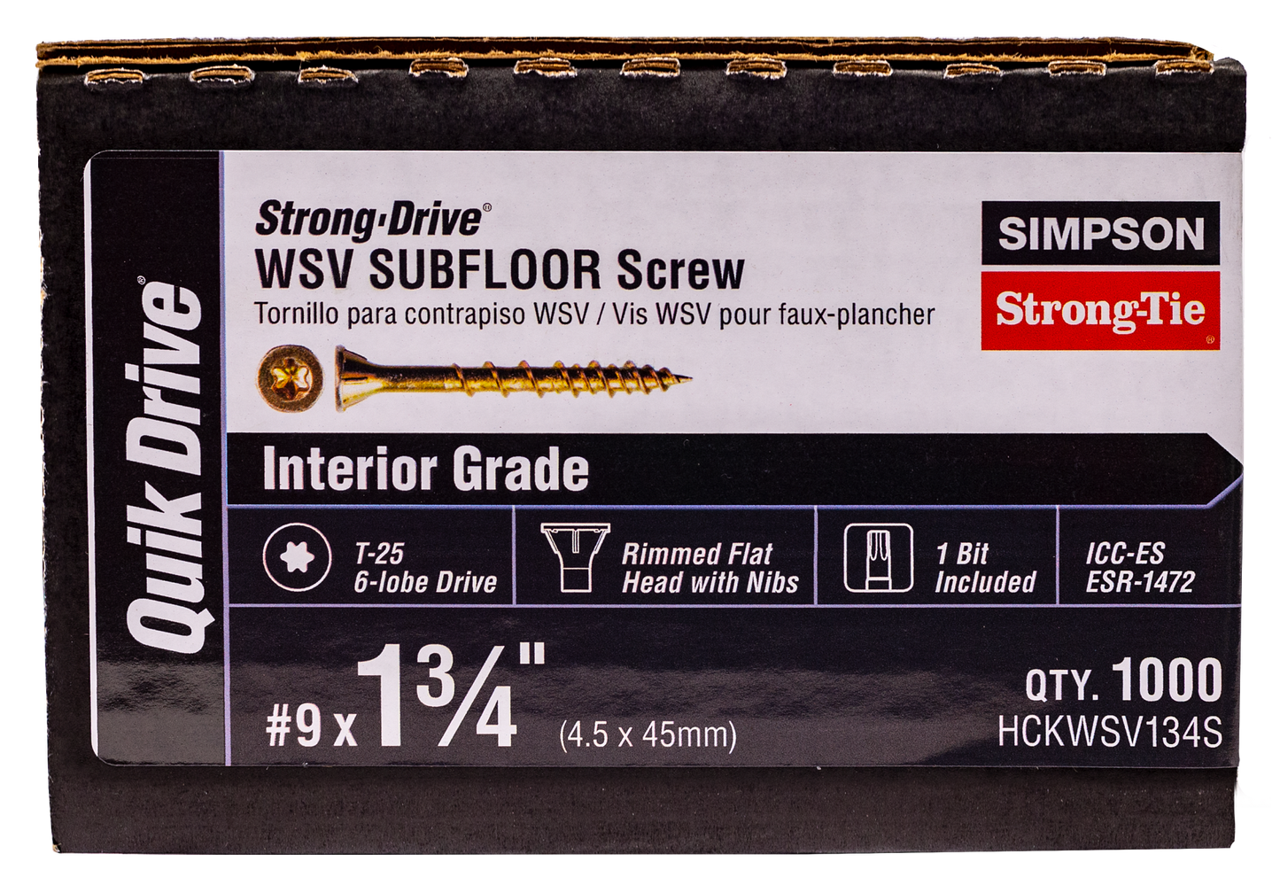 Simpson Strong-Tie HCKWSV134S Strong-Drive® WSV SUBFLOOR Screw (Collated) — #9 x 1-3/4 in. T25, Yellow Zinc (1000-Qty) (Pack of 176)
