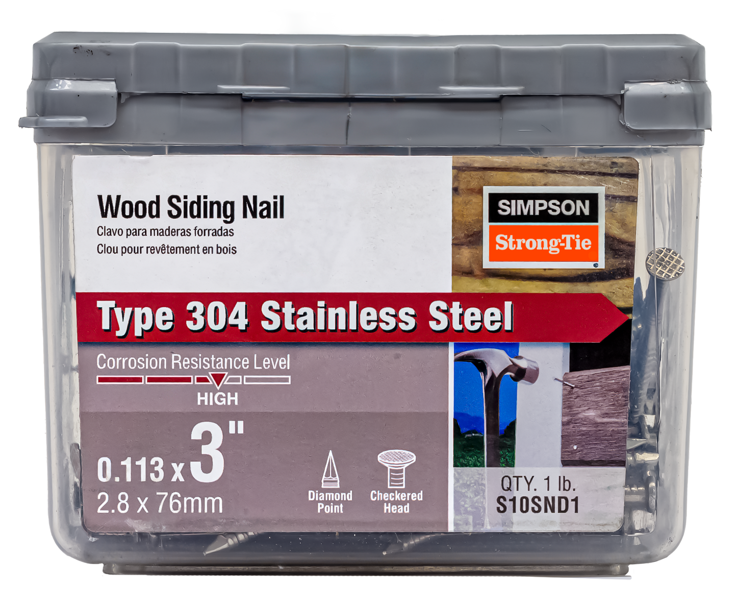 Simpson Strong-Tie S10SND1 Wood Siding Nail — 3-in. x .113-in. Type 304 Stainless Steel (1 lb.) (Pack of 10)