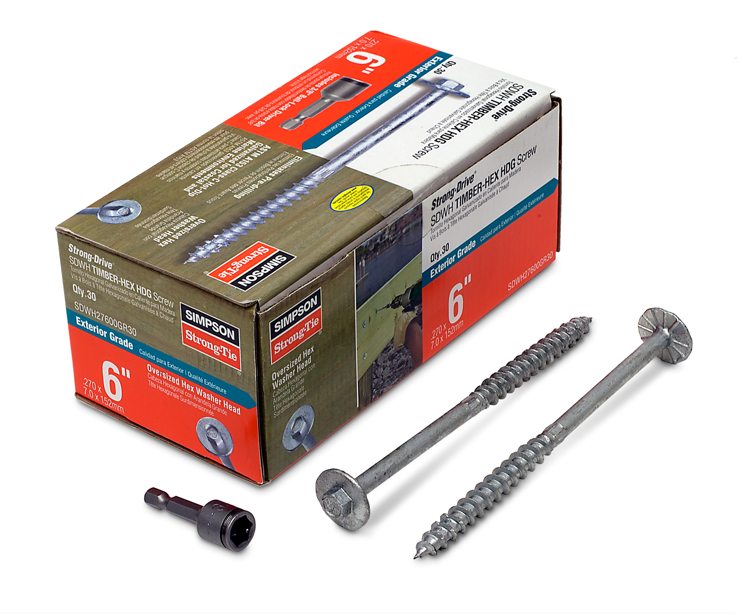 Simpson Strong-Tie SDWH27600GR30 Strong-Drive® SDWH™ TIMBER-HEX HDG Screw — 0.276 in. x 6 in. 3/8 Hex (30-Qty)