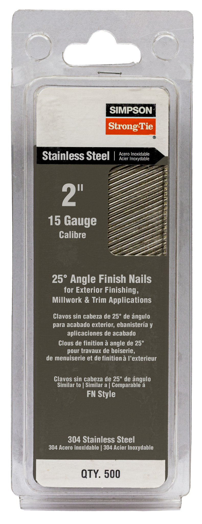 Simpson Strong-Tie S15N200FNB 25° Angle, Adhesive Collation, FN-Style, 15-Gauge Finishing Nail — 2 in. Type 304 (500-Qty)