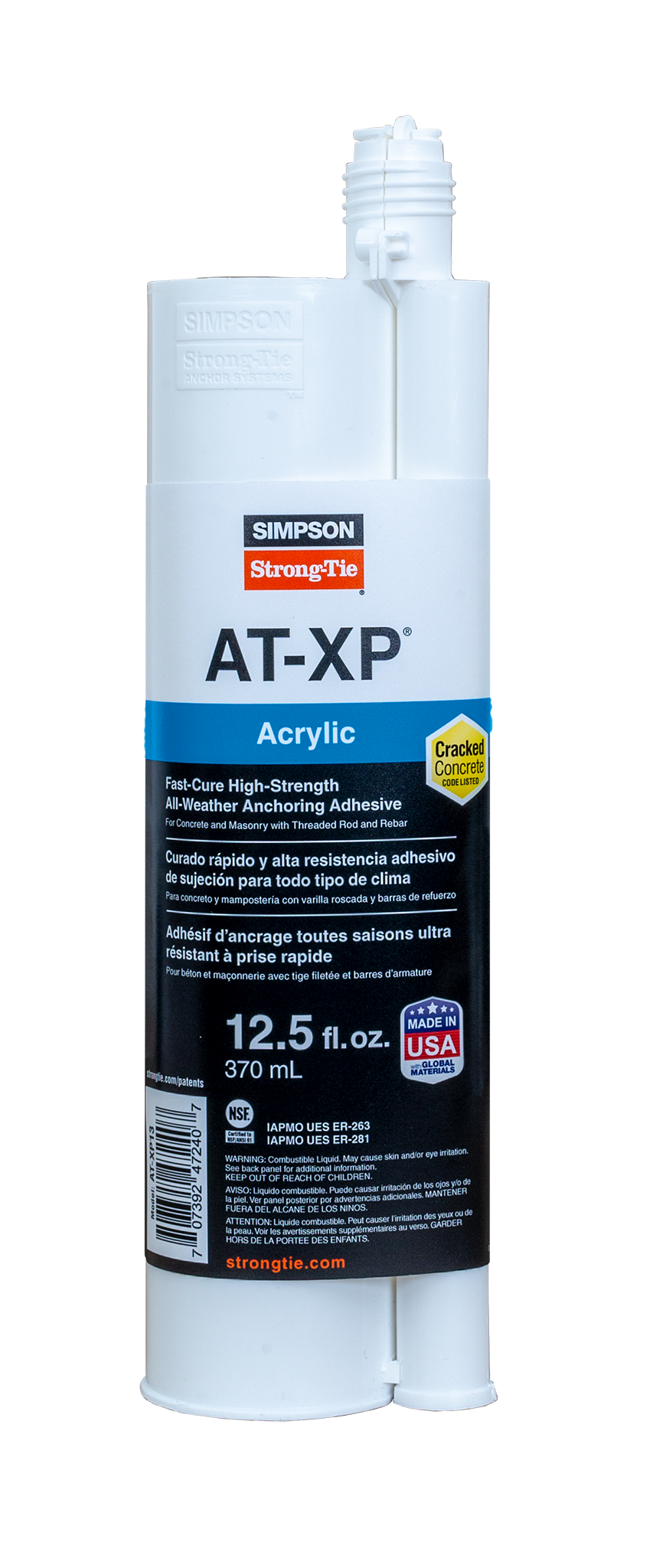 Simpson Strong-Tie AT-XP13 AT-XP® 12.5-oz. High-Strength Acrylic Anchoring Adhesive Cartridge w/ Nozzle