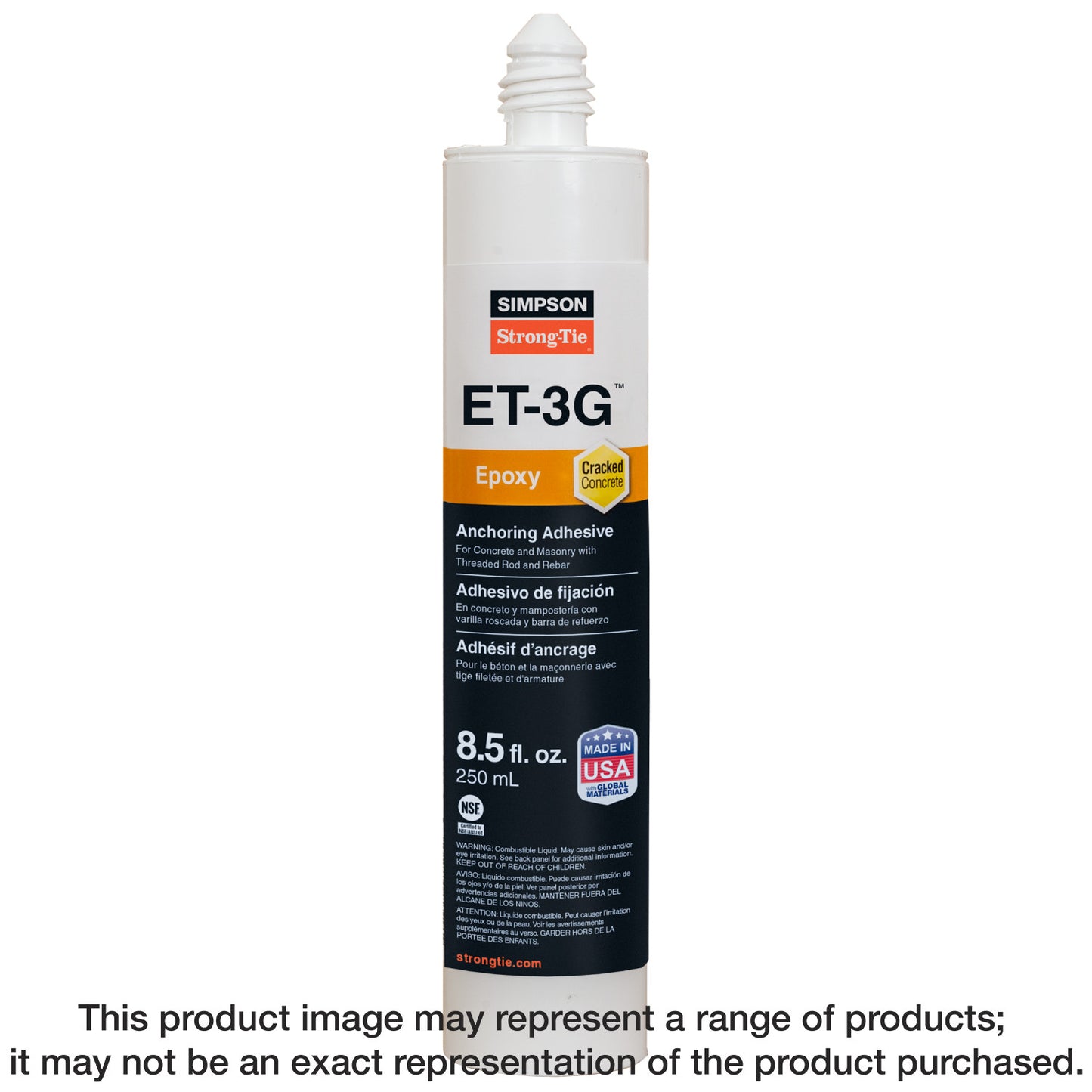 Simpson Strong-Tie ET3G10 ET-3G™ 8.5 oz. Epoxy Adhesive Cartridge w/ Nozzle and Extension (Pack of 12)