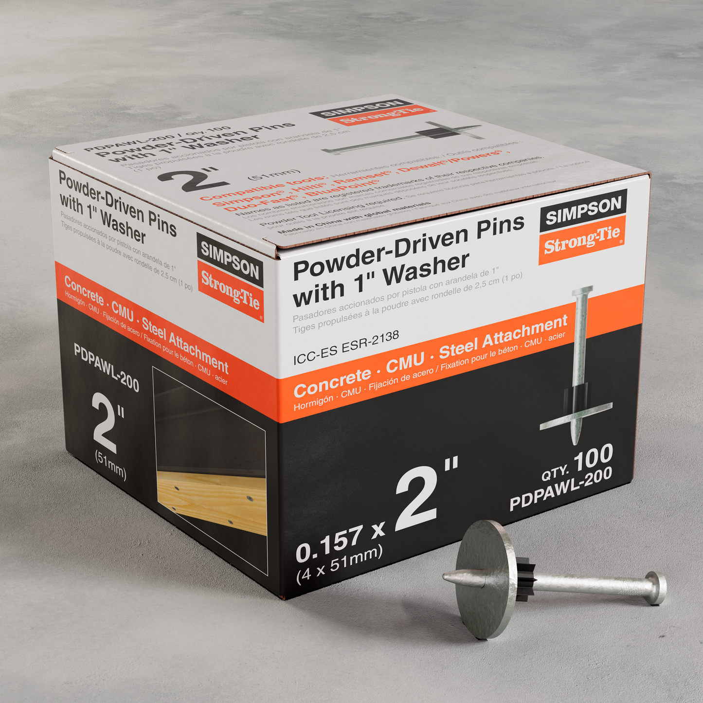 Simpson Strong-Tie PDPAWL-200 PDPAWL .157-in. x 2-in. Powder-Actuated Pin w/ 1-in. Washer (100-Qty)
