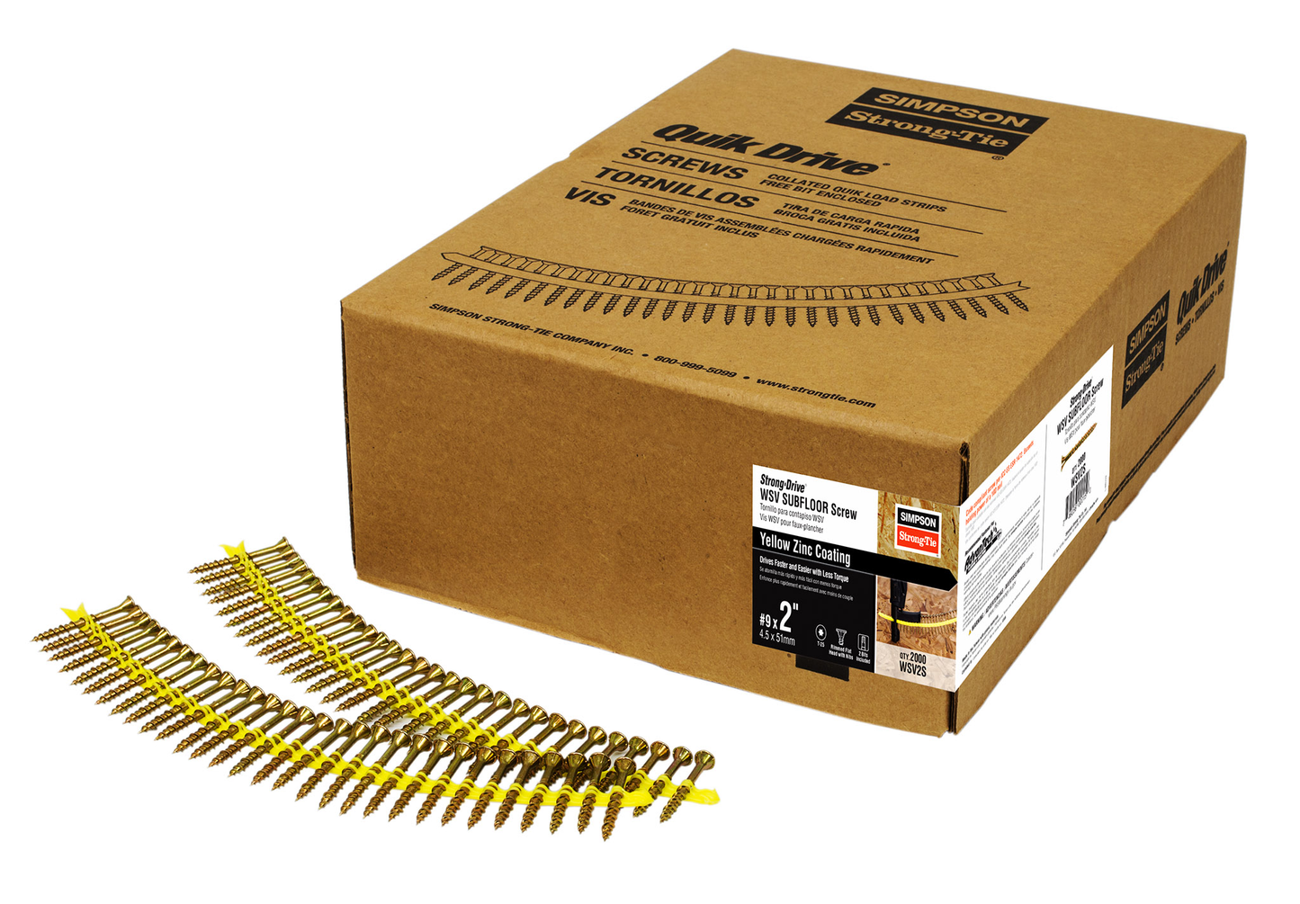 Simpson Strong-Tie WSV2S Strong-Drive® WSV SUBFLOOR Screw (Collated) — #9 x 2 in. T25, Yellow Zinc (2000-Qty)