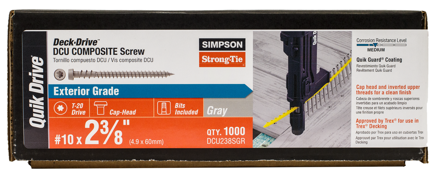 Simpson Strong-Tie DCU238SGR Deck-Drive™ DCU COMPOSITE Screw (Collated) — #10 x 2-3/8 in. Quik Guard® Gray (1000-Qty) (Pack of 100)