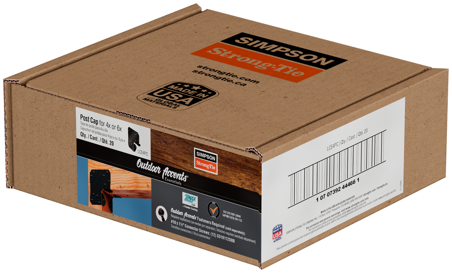 Simpson Strong-Tie LCE4PC Outdoor Accents® LCEPC ZMAX®, Black Powder-Coated End Post Cap for 4x (Pack of 20)