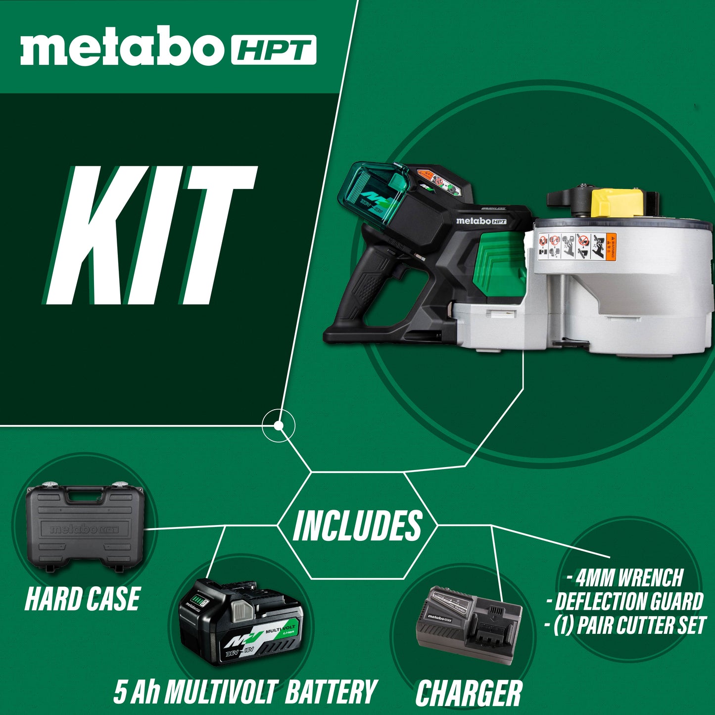 Dobladora/cortadora de varillas de refuerzo portátil Metabo HPT VB3616DAM de 36 V (4,0 Ah x 2)