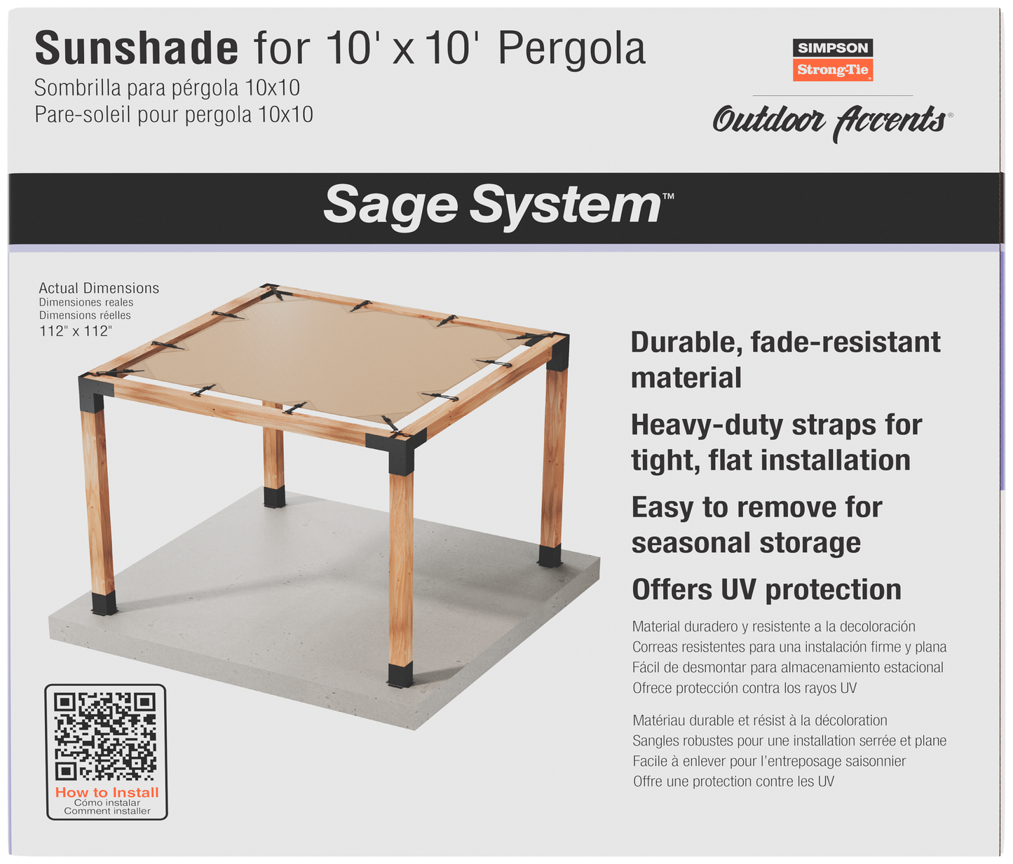 Simpson Strong-Tie SAGE-SHADE10X10T Outdoor Accents® Sage-Shade™ Sunshade for 10 ft. x 10 ft. Pergola, Tan (Pack of 24)