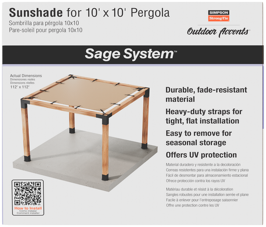 Simpson Strong-Tie SAGE-SHADE10X10T Outdoor Accents® Sage-Shade™ Sunshade for 10 ft. x 10 ft. Pergola, Tan (Pack of 24)