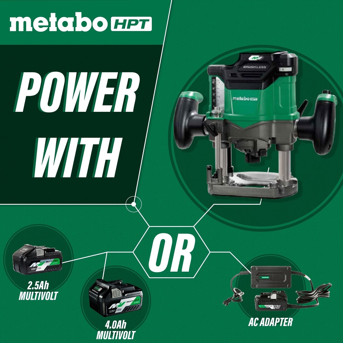 Fresadora de inmersión inalámbrica Metabo HPT M3612DAQ4M de 36 V (solo cuerpo de la herramienta)