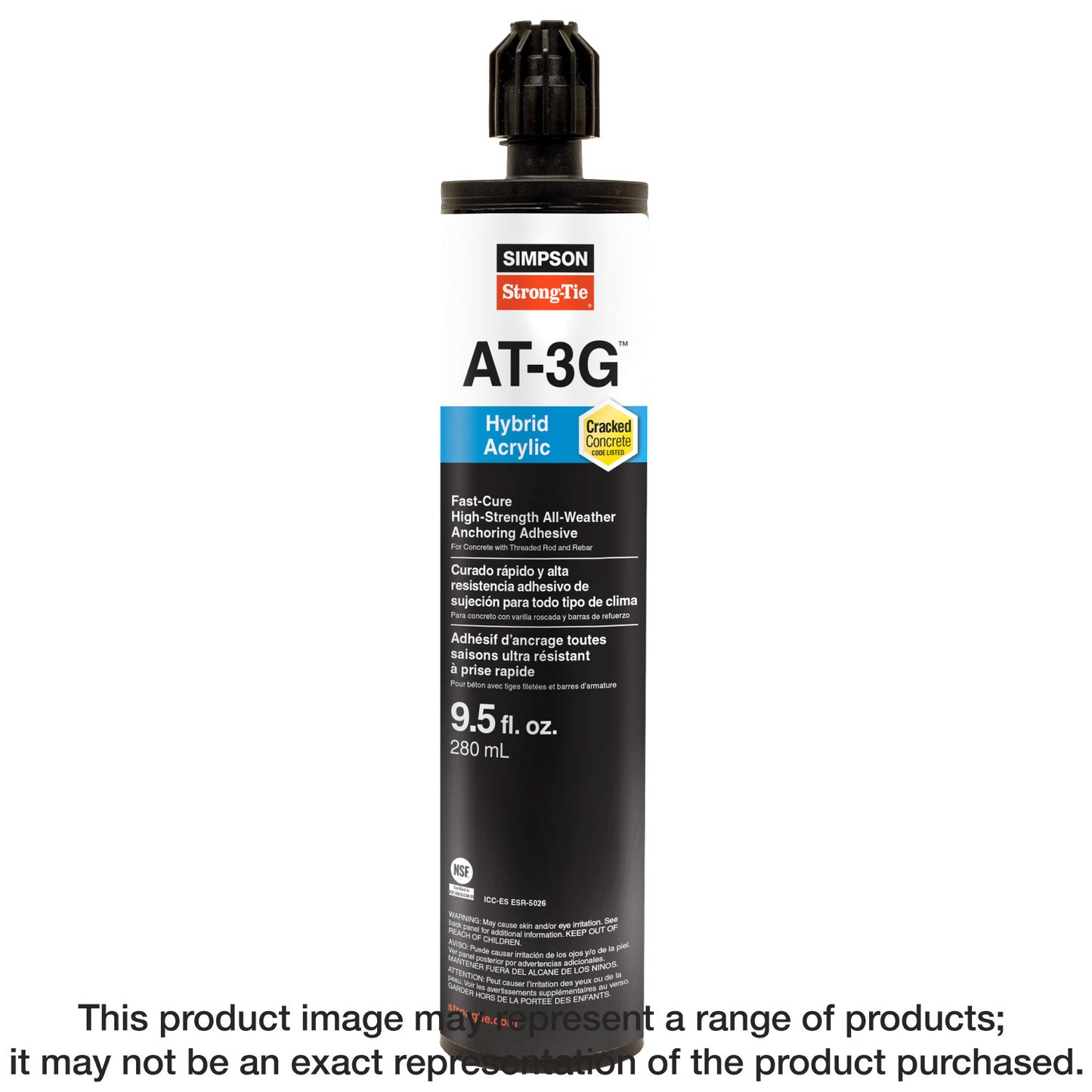 Simpson Strong-Tie AT3G10 AT-3G™ 9.5-oz. High-Strength Acrylic Anchoring Adhesive Cartridge w/ Nozzle (Pack of 6)
