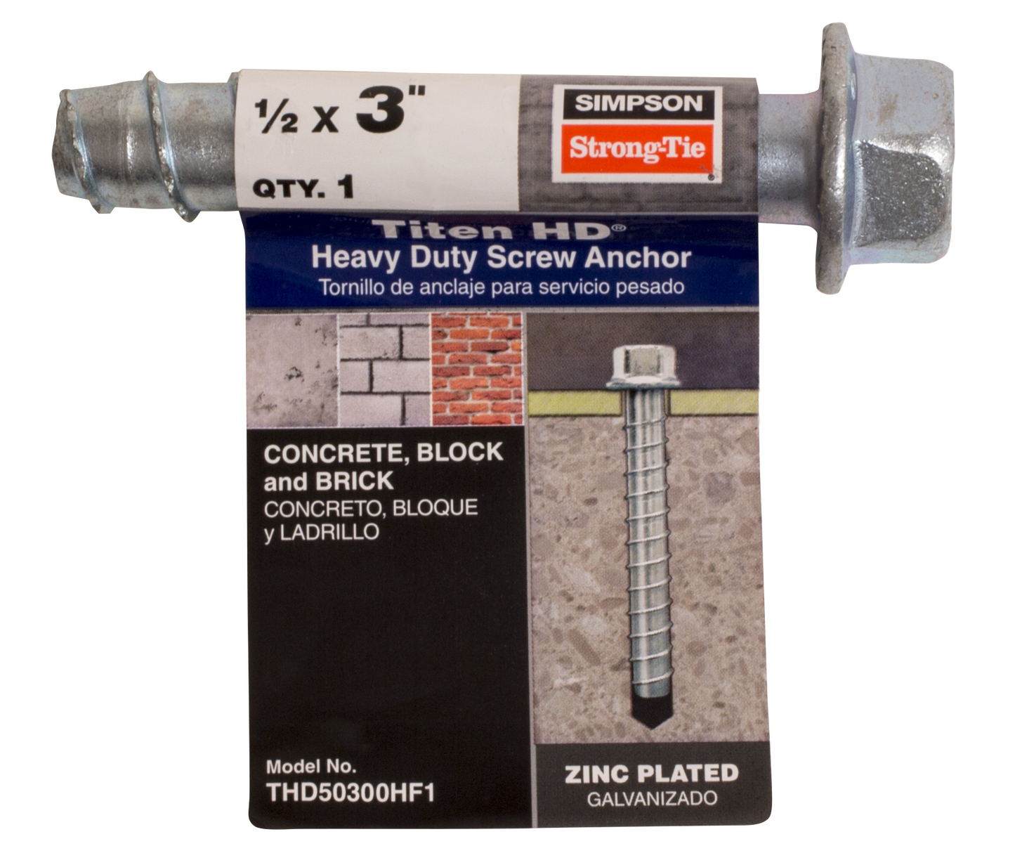 Simpson Strong-Tie THD50300HF1 Titen HD® 1/2 in. x 3 in. Heavy-Duty Screw Anchor (Pack of 20)
