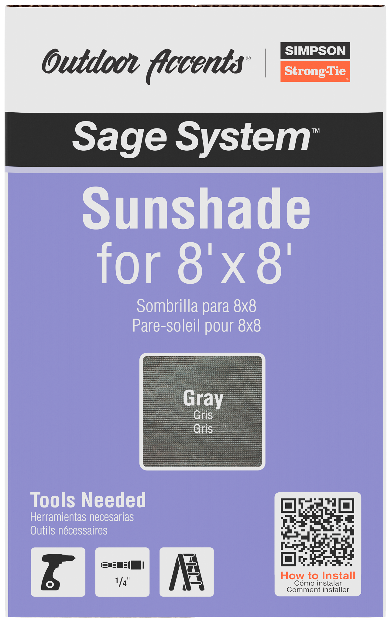 Simpson Strong-Tie SAGE-SHADE8X8G Outdoor Accents® Sage-Shade™ Sunshade for 8 ft. x 8 ft. Pergola, Gray