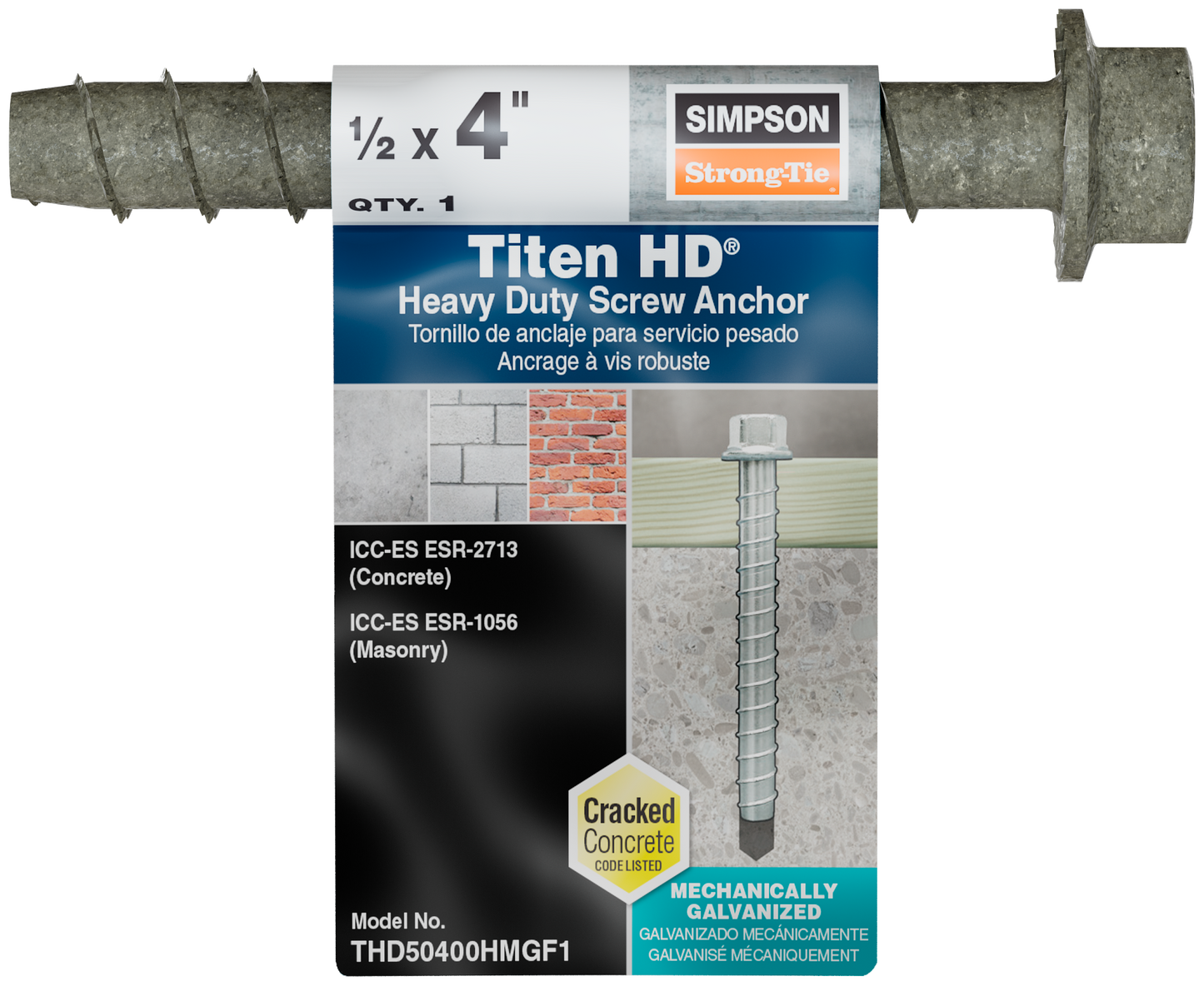 Simpson Strong-Tie THD50400HMGF1 Titen HD® 1/2 in. x 4 in. Mechanically Galvanized Heavy-Duty Screw Anchor