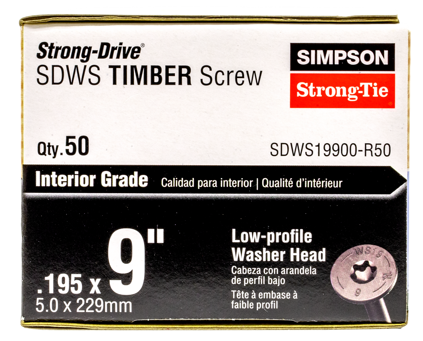 Simpson Strong-Tie SDWS19900-R50 Strong-Drive® SDWS™ TIMBER Screw (Interior) — 0.195 in. x 9 in. E-coat® (50-Qty) (Pack of 6)