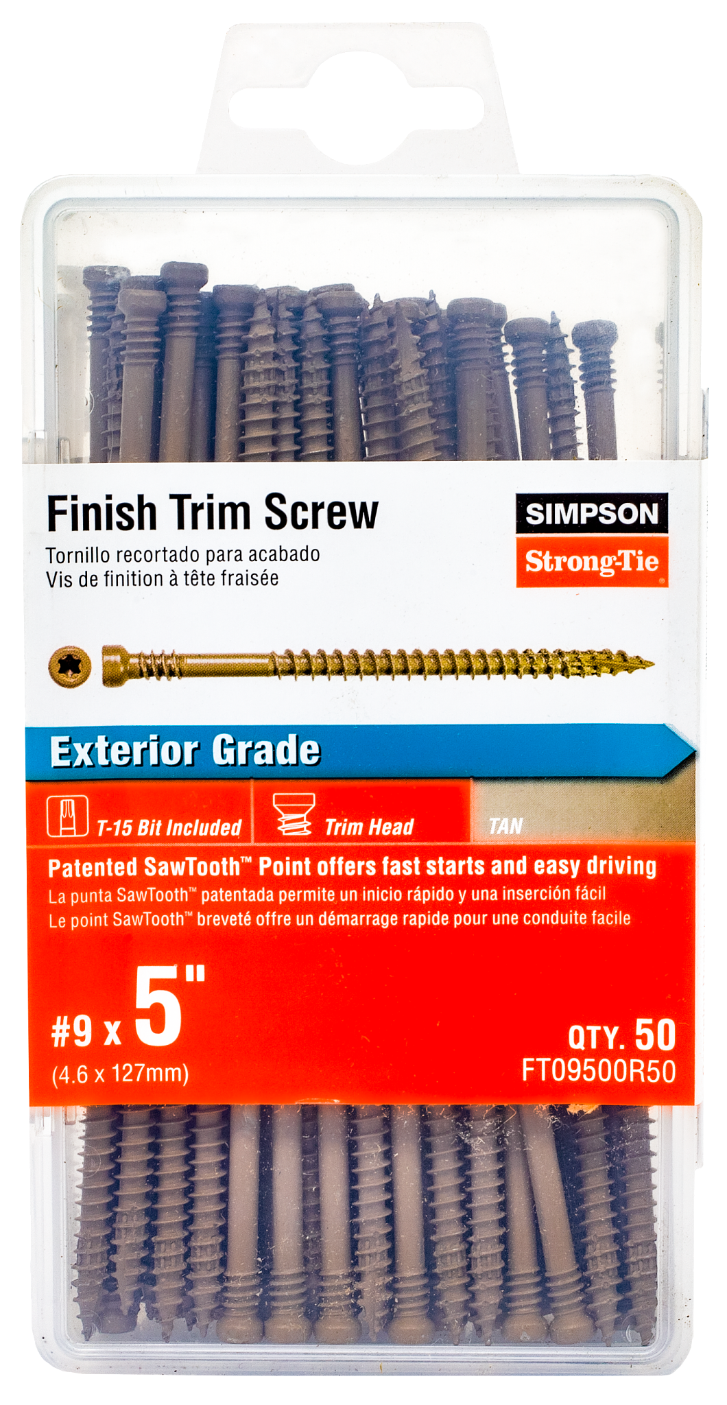 Simpson Strong-Tie FT09500R50 Finish Trim Screw — #9 x 5 in. T15, Trim-Head, Quik Guard®, Tan (50-Qty) (Pack of 5)