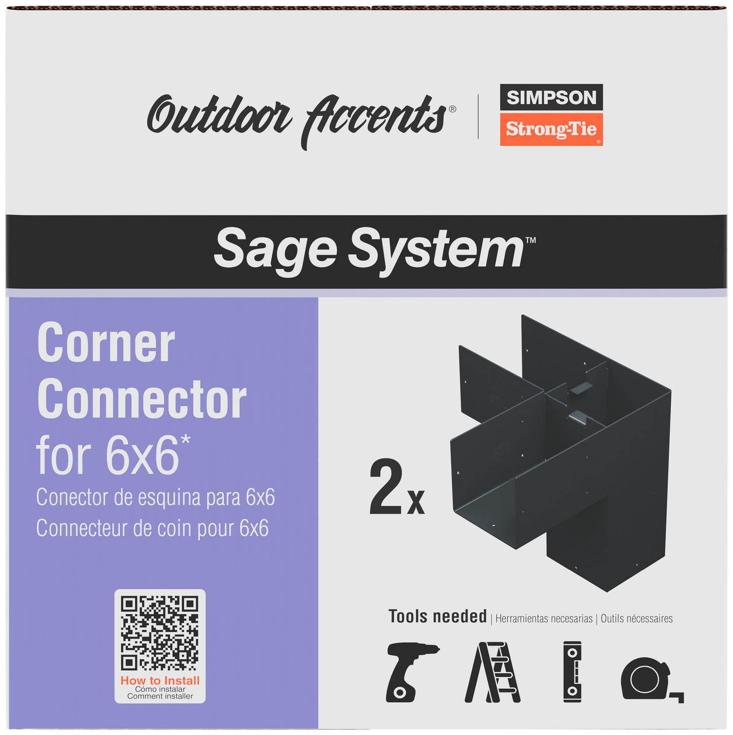 Simpson Strong-Tie SAGE-C66-KT2 Outdoor Accents® Sage System™ Black Powder-Coated Corner Connector for 6x6 with Screws (2-Qty)