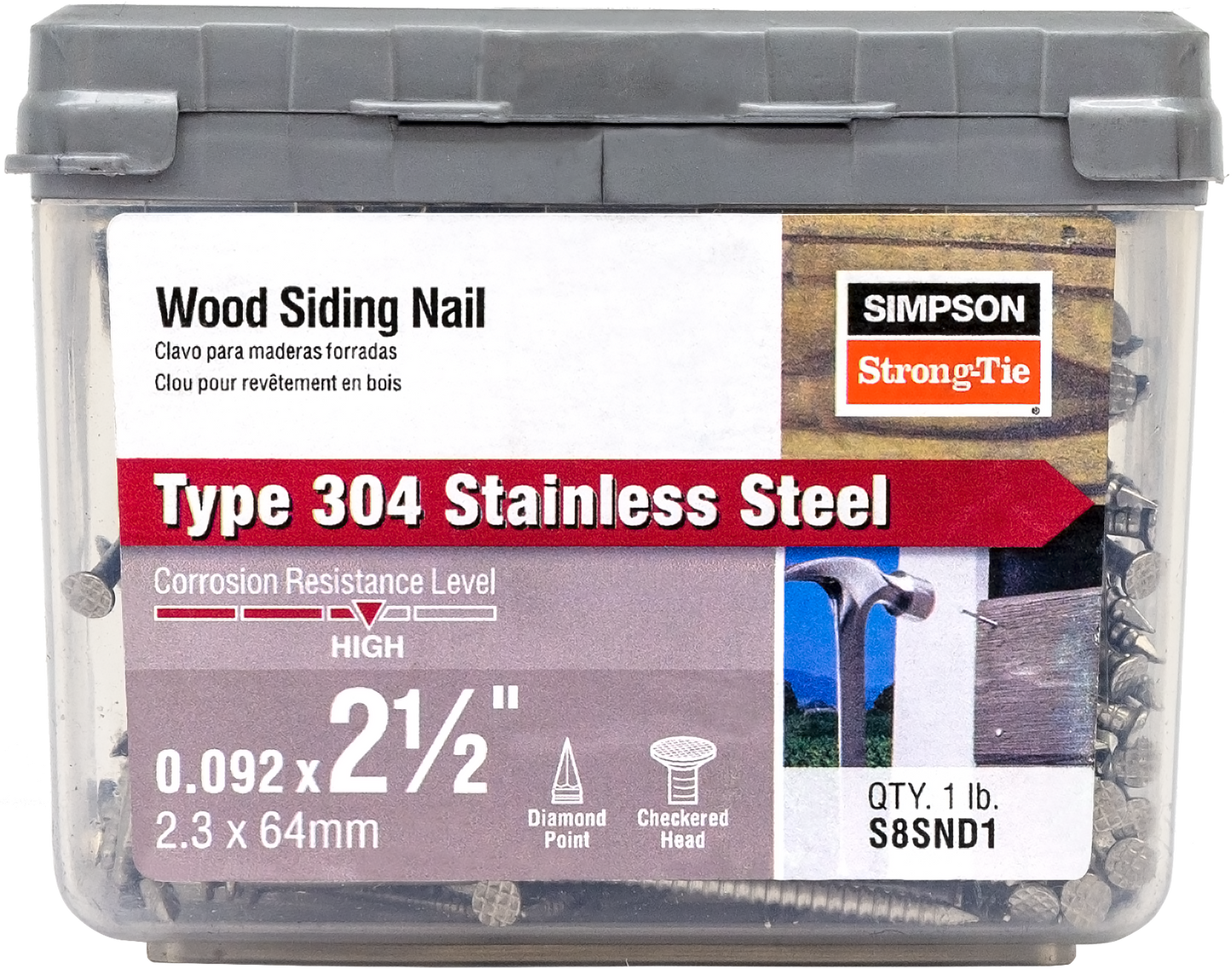 Simpson Strong-Tie S8SND1 Wood Siding Nail — 2-1/2-in. x .092-in. Type 304 Stainless Steel (1 lb.)