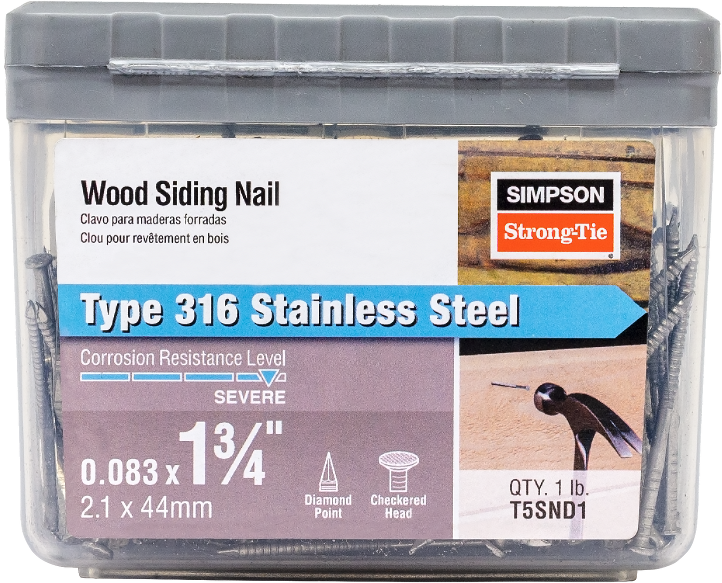 Simpson Strong-Tie T5SND1 Wood Siding Nail — 1-3/4 in. x .083 in. Type 316 Stainless Steel (1 lb.) (Pack of 800)