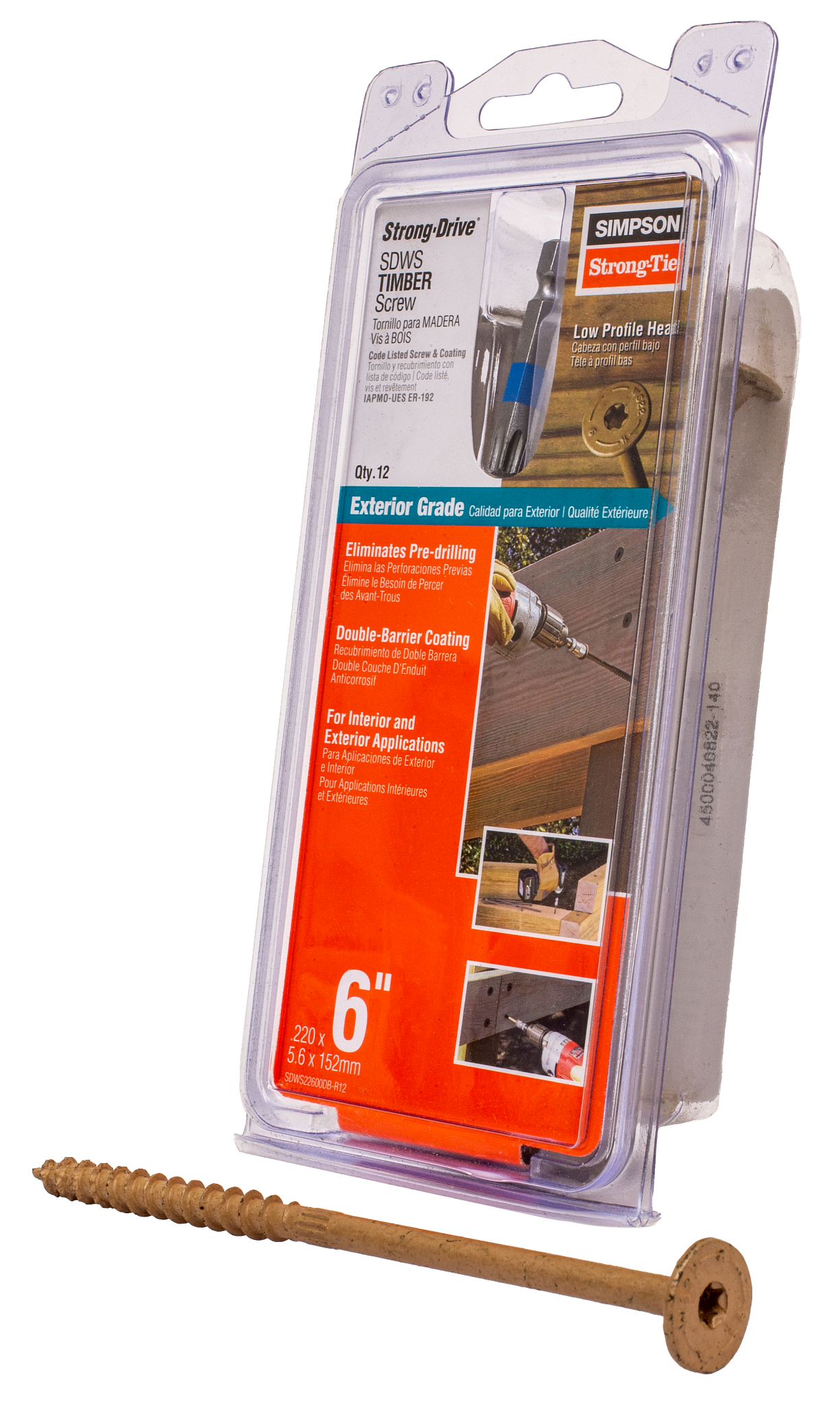 Simpson Strong-Tie SDWS22600DB-R12 Strong-Drive® SDWS™ TIMBER Screw (Exterior Grade) — 0.220 in. x 6 in. T40, Tan (12-Qty)