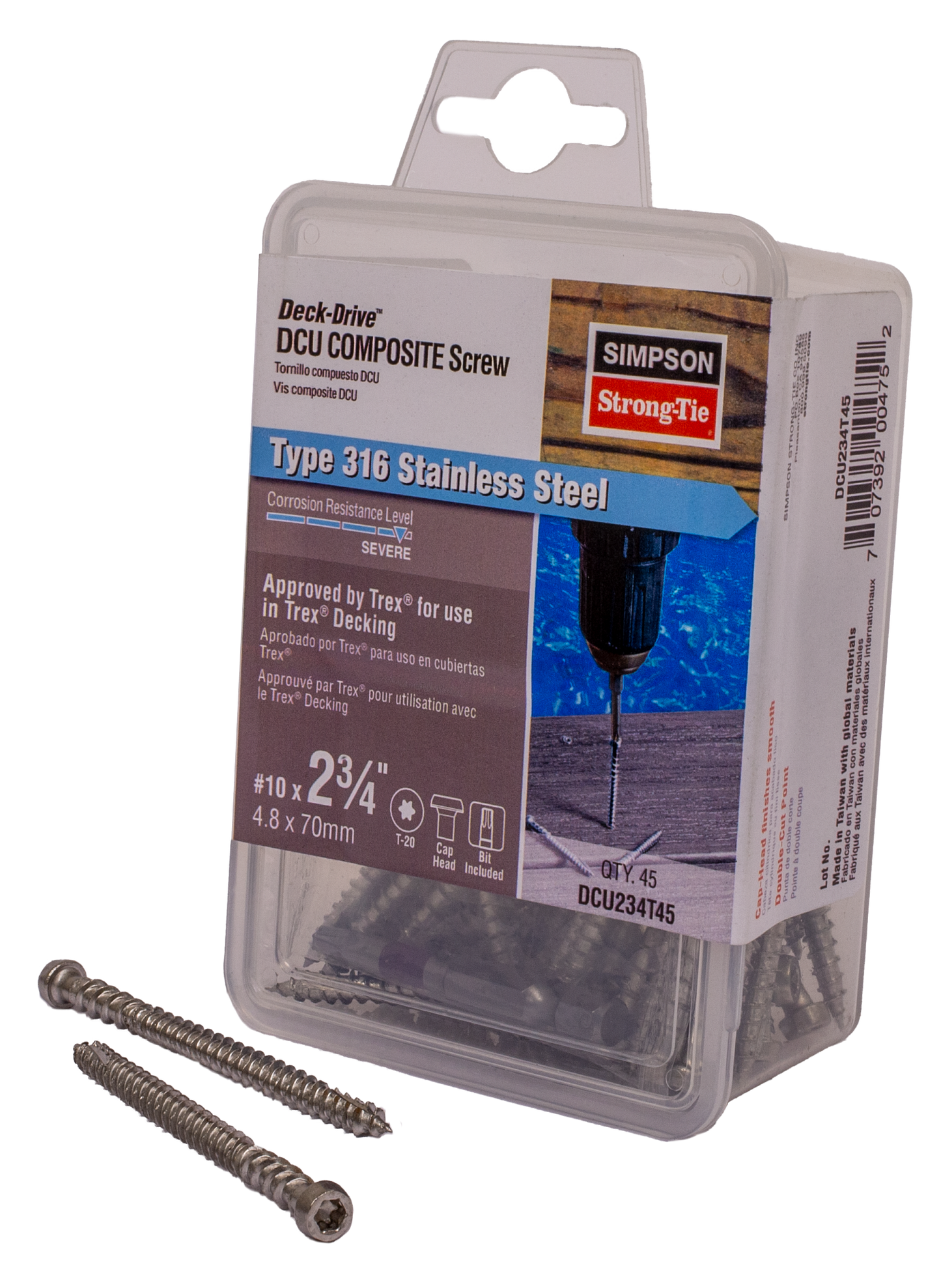 Simpson Strong-Tie DCU234T45 Deck-Drive™ DCU COMPOSITE Screw — #10 x 2-3/4 in. T20, Type 316 (45-Qty) (Pack of 5)