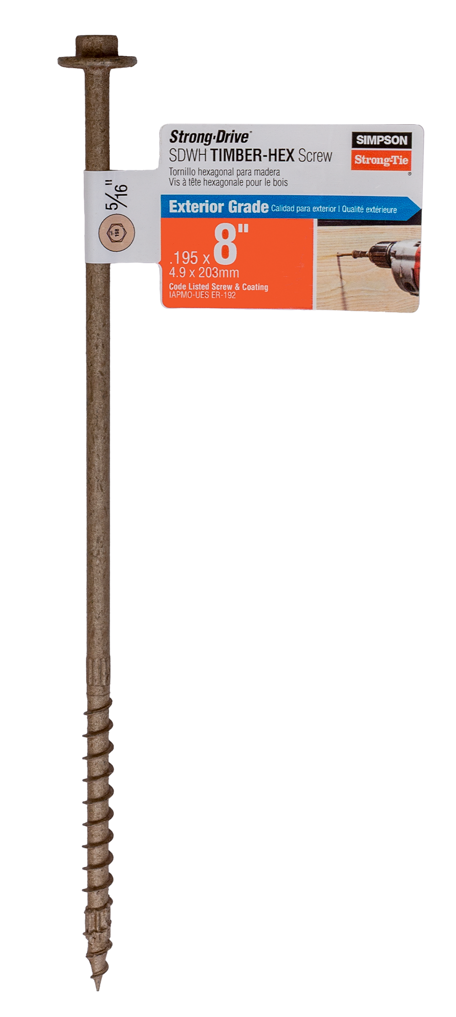 Simpson Strong-Tie SDWH19800DB-RP1 Strong-Drive® SDWH™ TIMBER-HEX Screw — 0.195 in. x 8 in. 5/16 Hex, DB Coating