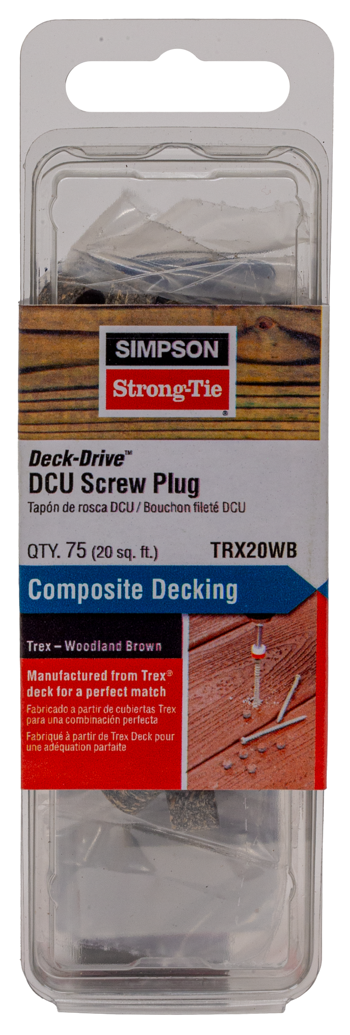 Simpson Strong-Tie TRX20WB Deck-Drive™ DCU Screw Plug — Trex Woodland Brown (75-Qty) (Pack of 5)