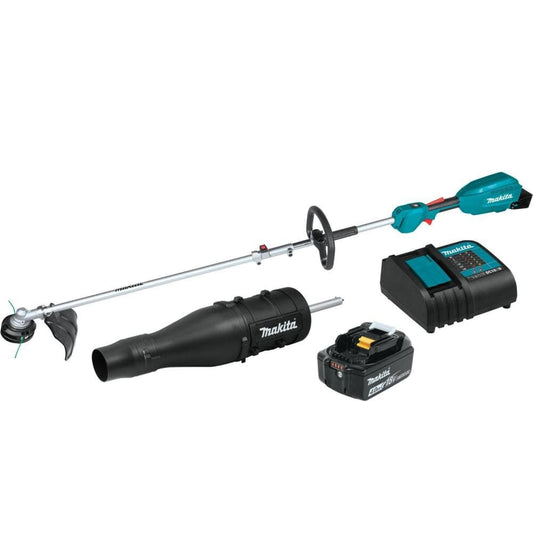 Makita XUX02SM1X3 18V LXT® Lithium-Ion Brushless Cordless Couple Shaft Power Head Kit w/ 13" String Trimmer &amp; Blower Attachments, with one battery (4.0Ah)
