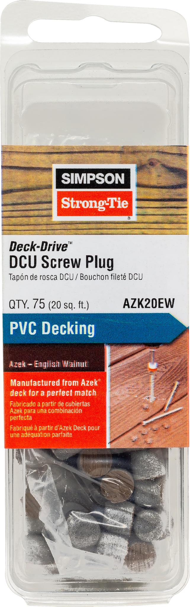 Simpson Strong-Tie AZK20EW Deck-Drive™ DCU Screw Plug — Azek English Walnut (75-Qty) (Pack of 5)