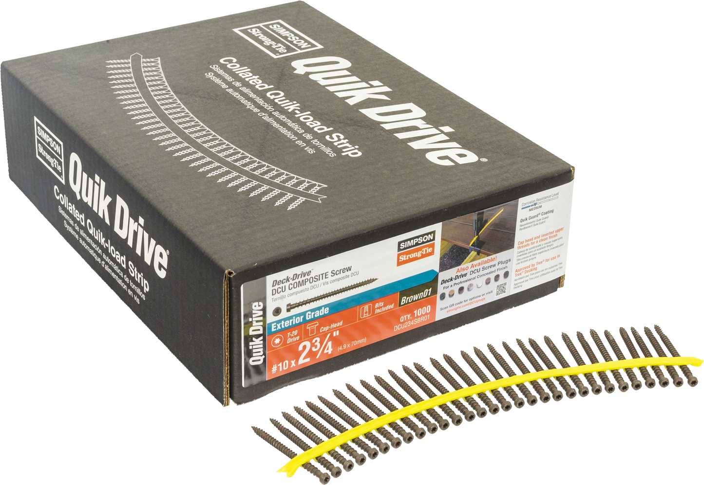 Simpson Strong-Tie DCU234SBR01 Deck-Drive™ DCU COMPOSITE Screw (Collated) — #10 x 2-3/4 in. Quik Guard® Brown 01 (1000-Qty) (Pack of 100)
