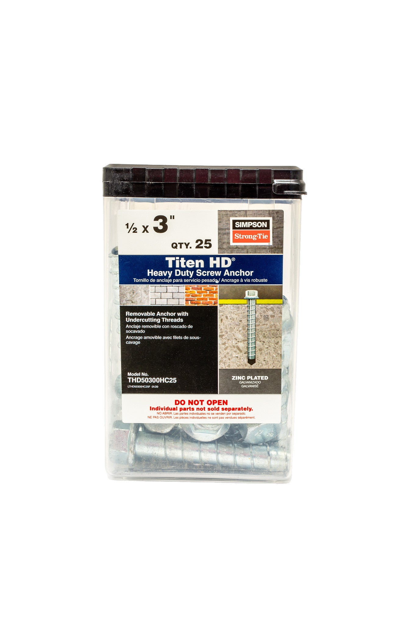 Simpson Strong-Tie THD50300HC25 Titen HD® 1/2 in. x 3 in. Heavy-Duty Screw Anchor (25-Qty) (Pack of 360)
