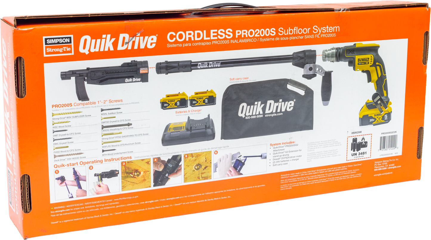 Simpson Strong-Tie PRO200SG2C2K Quik Drive® Cordless PRO200S Multi-Purpose System w/ DeWalt® 2500 RPM Screwdriver Motor